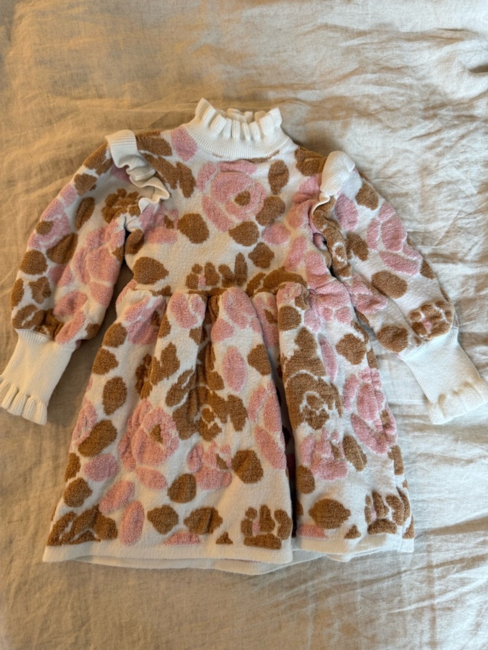 Janie and Jack Pink & Brown Floral Ruffle Sweater Dress